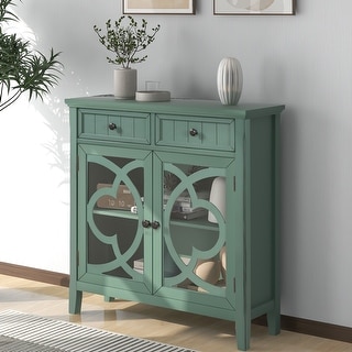 35.4" Dark Green Wooden Entryway Storage Cabinet with Adjustable Shelf ...